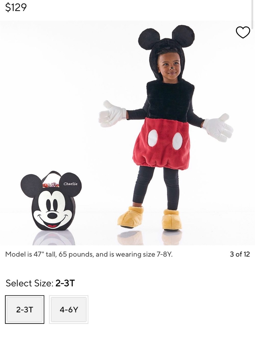 NWT-Pottery Barn Kids Mickey Mouse Costume
